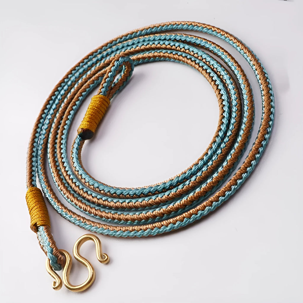 Gold Tibetan thangka peace buckle necklace with imitation pearl beads and mixed gem inlay pendant