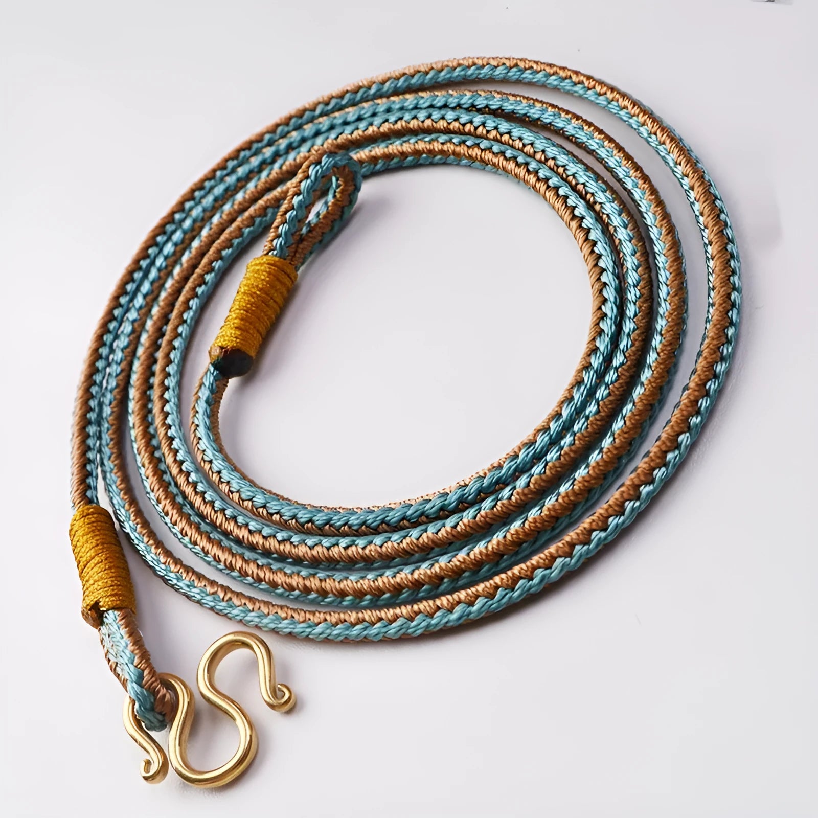 Gold Tibetan thangka peace buckle necklace with imitation pearl beads and mixed gem inlay pendant