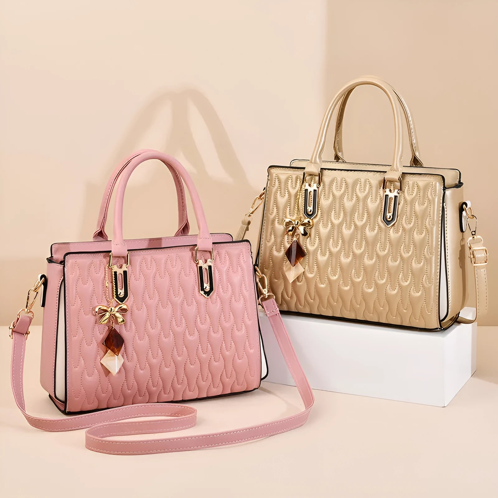 Women's large-capacity polyester messenger bag in street trend style with multiple pocket design