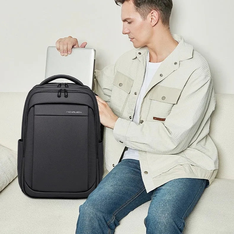 Oxford cloth black backpack with air cushion straps and 20-35L capacity for 16-inch laptop