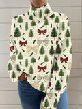 Women's loose-fit Christmas printed turtleneck sweater in a macaron colour