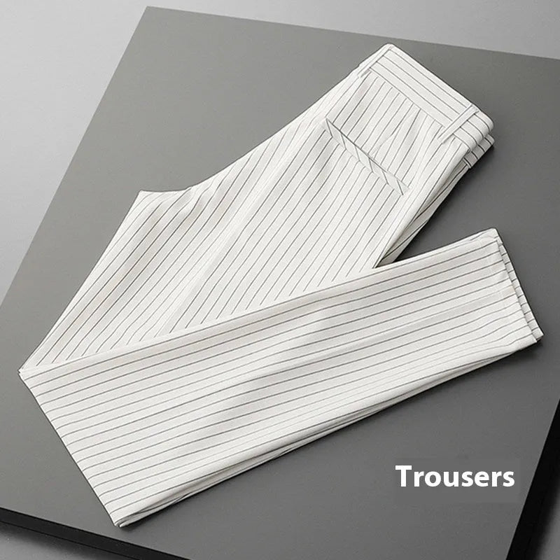 Men's striped casual suit pants with loose drape fitting in multiple colour and style options