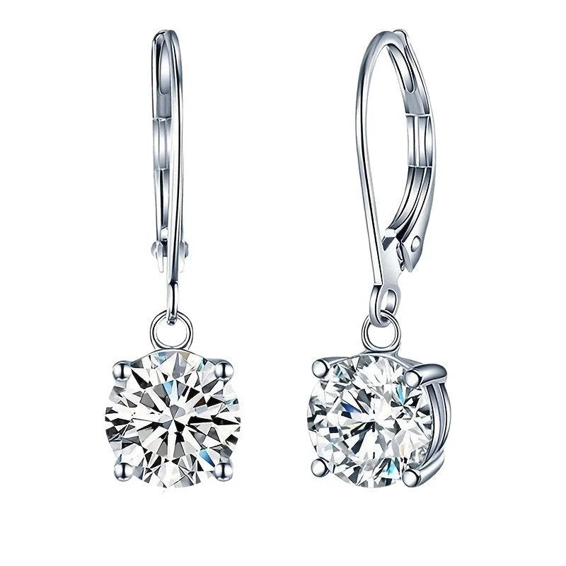 Silver round-cut zircon stud earrings for women, hypoallergenic lightweight jewellery