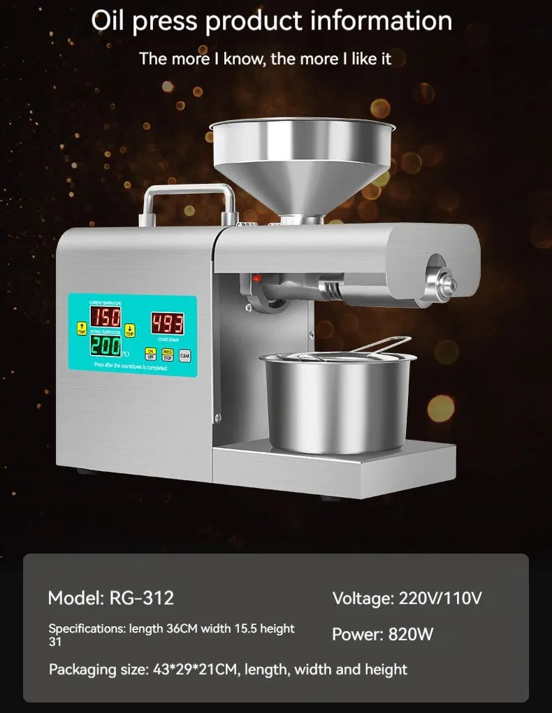 Xiangwei RG-311 and RG-312 household oil press machine with digital display