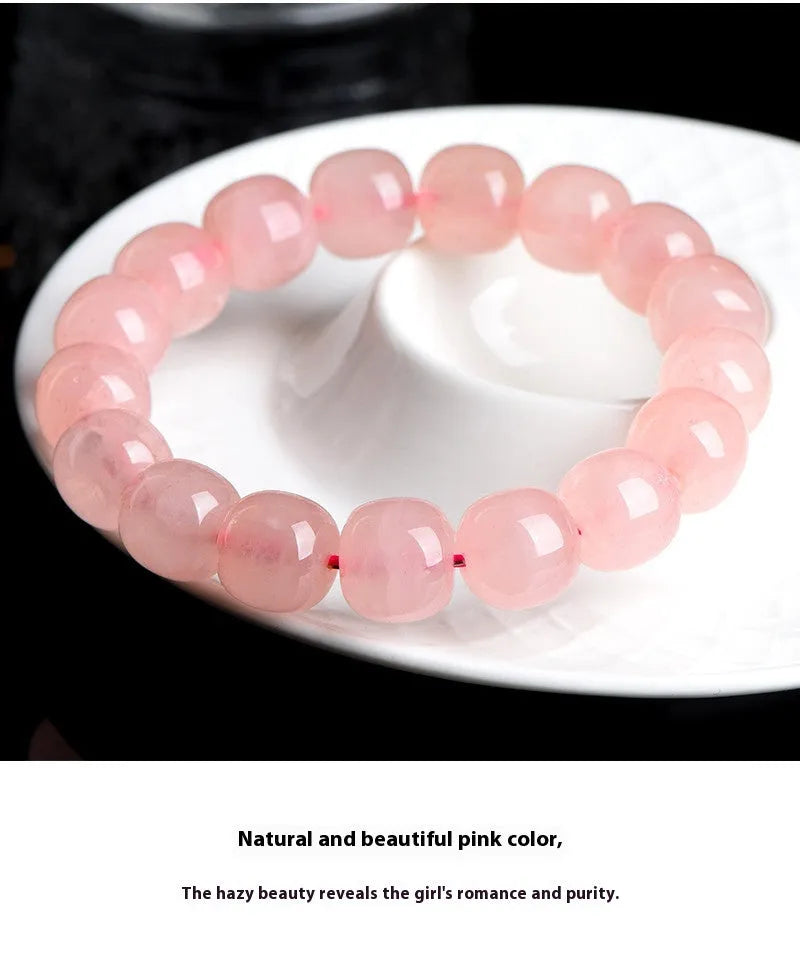 Pink barrel-shaped crystal bead bracelet with geometric 8-10mm beads