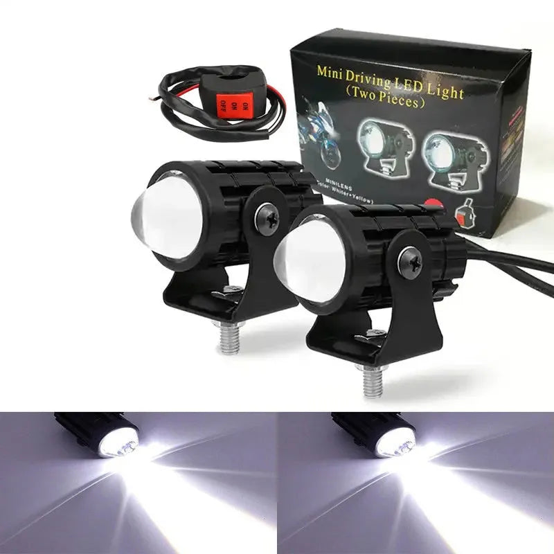 Aluminium and PC motorcycle spotlight with two-colour lens for 12V-80V electric vehicles.