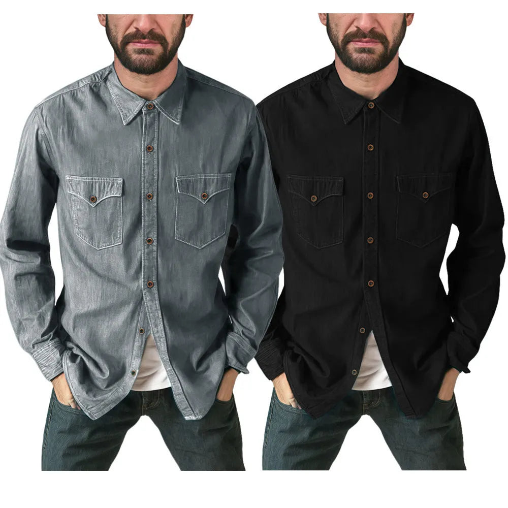 Regular fit cotton denim cardigan coat shown in khaki, available in multiple sizes.
