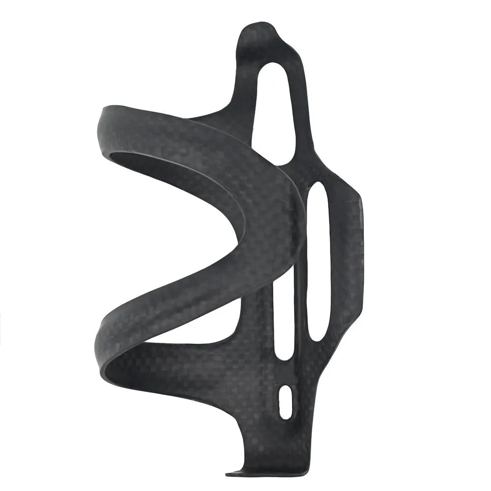 Black carbon fibre side pull water bottle cage for bicycles with 145x76mm dimensions