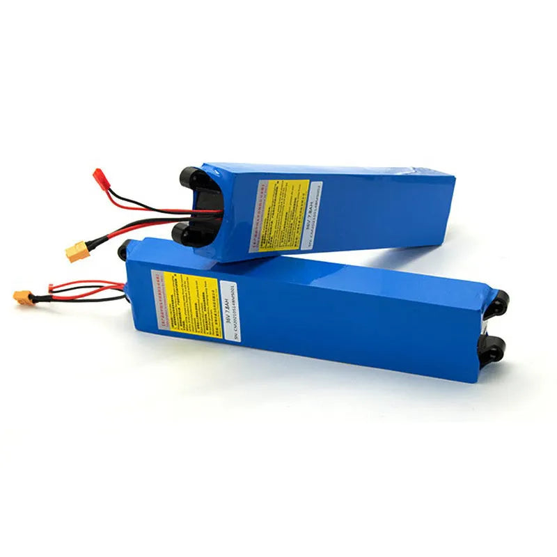36V lithium battery pack for electric scooter replacement, showing options for 6.6A, 7.8A, and 10.4A capacities.