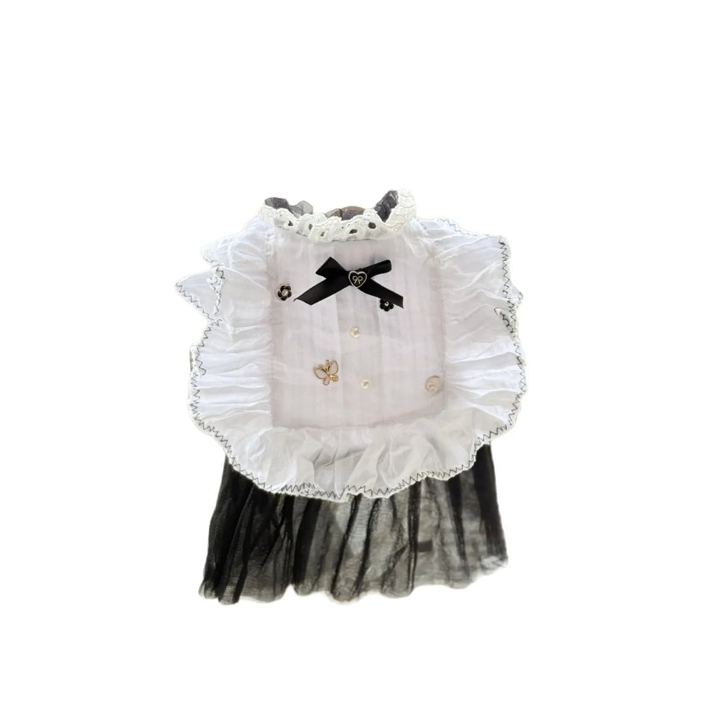 White polyester princess-style gauze skirt dress for a small dog on a mannequin.