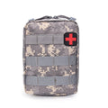 Army green tactical medical pouch with hook-and-loop straps for MOLLE attachment.