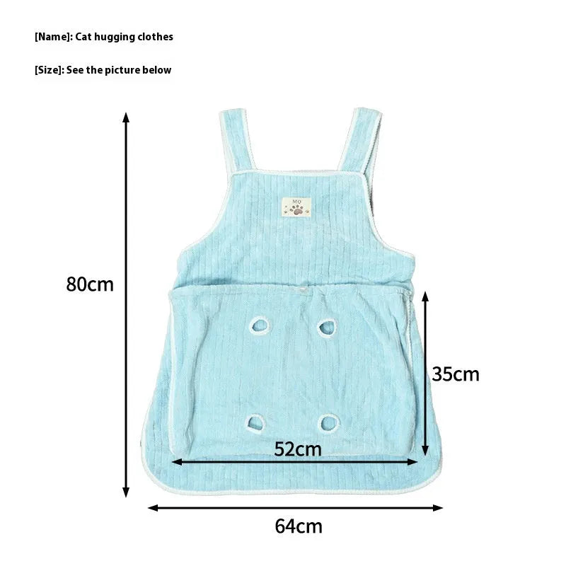 Cat petting apron in multiple colour options including pink, light blue, and striped patterns for grooming protection