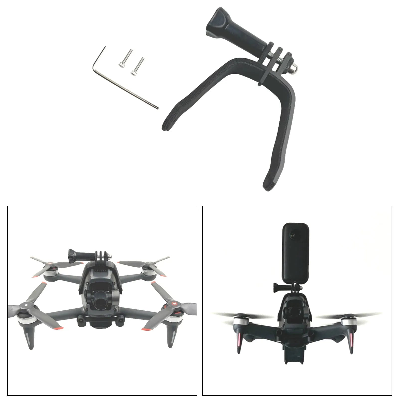 3D printed hard plastic drone expansion bracket with soft sponge contact area for GoPro camera mounting