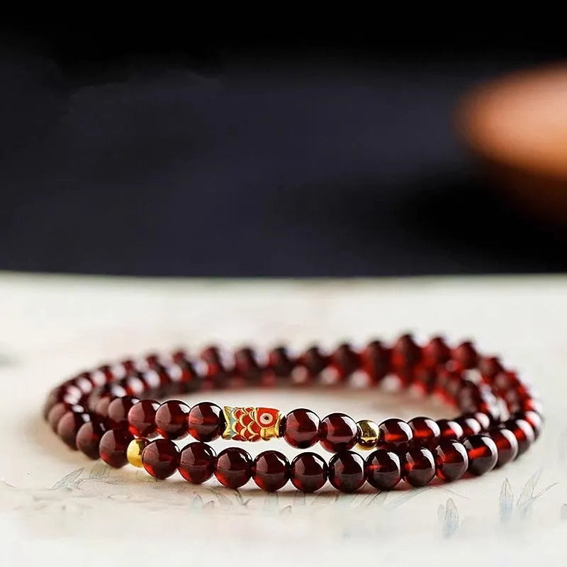 Wine red glass bead bracelet in single circle and double circle New Chinese styles