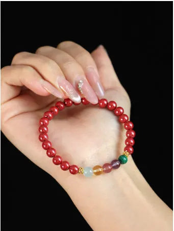 Handmade purple gold sand crystal bead bracelet on a wrist, showing 6mm bead size option.