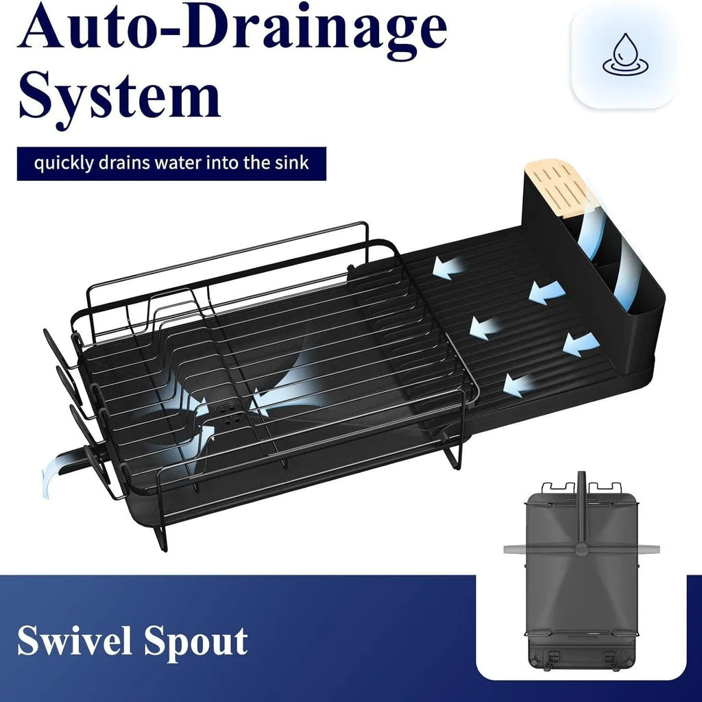 Carbon steel retractable dish rack for cutlery, knives, forks and cup storage