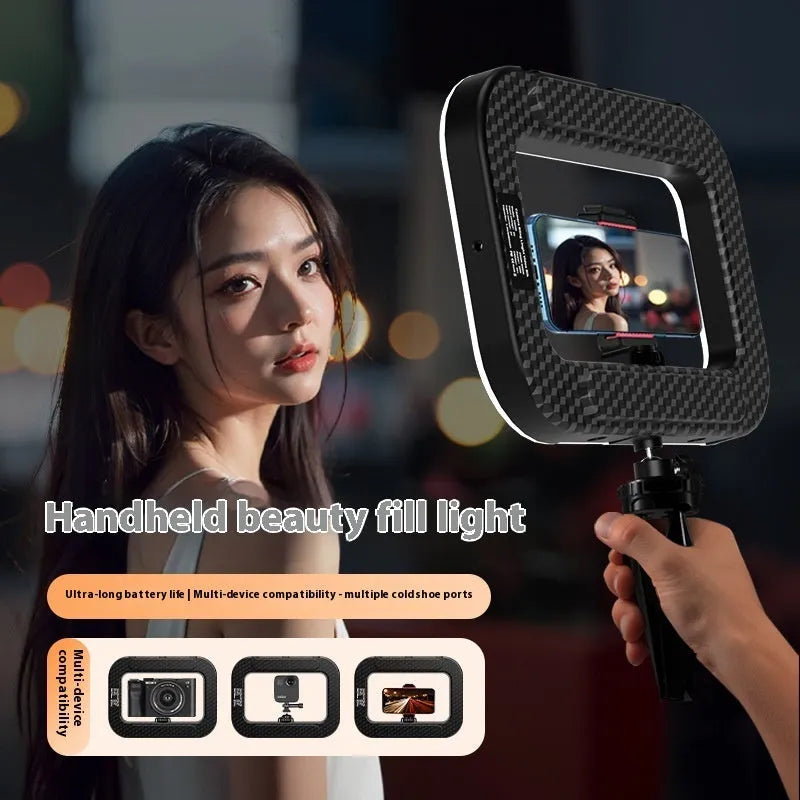 Rechargeable mobile phone fill light with desktop bracket and phone holder for video
