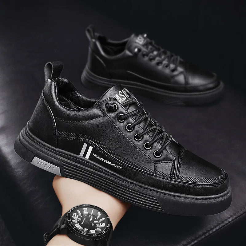 Men's white low-top skate shoes with elastic band closure and rubber sole.