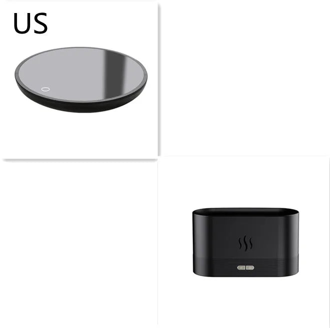 Black square aroma diffuser with flame light effect and mist output
