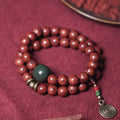 Natural bodhi seed double circle bracelet showing manual craftsmanship and layered design