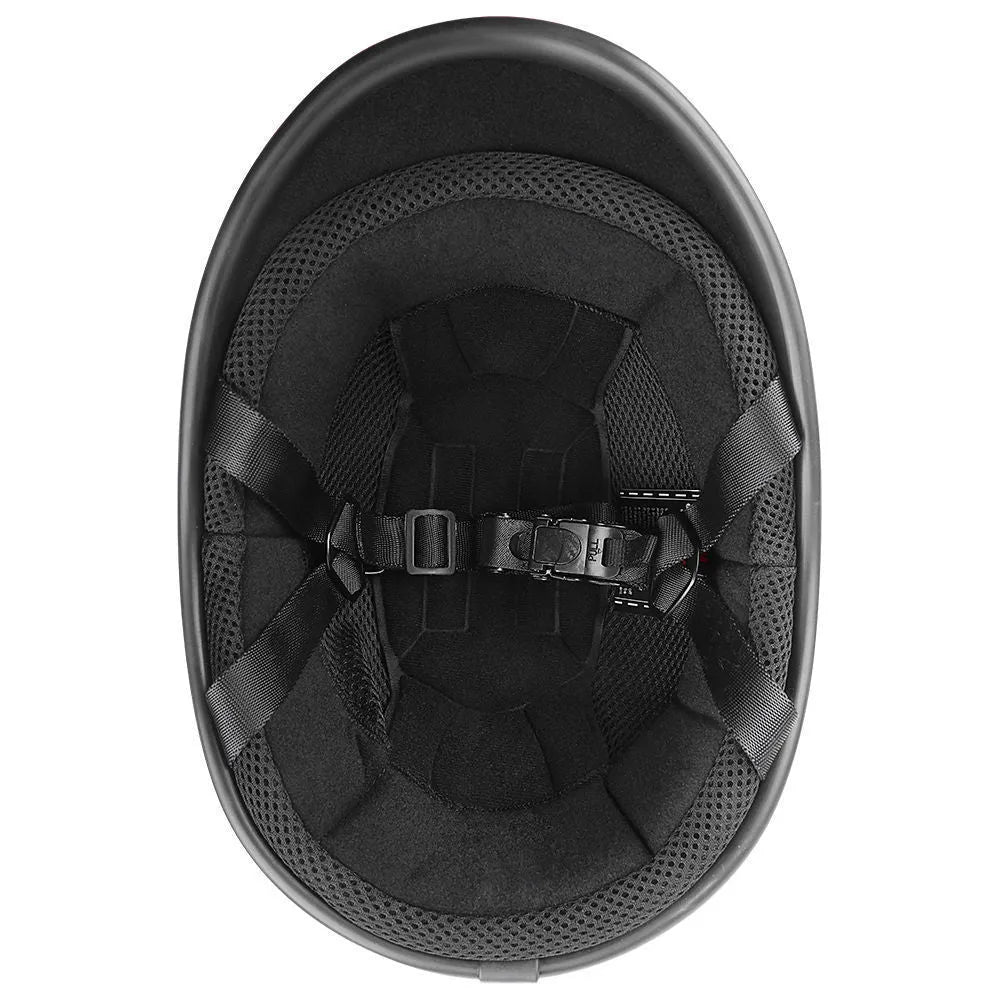 Retro style full-face motorcycle helmet in matte black finish with a hand-curved ABS shell.
