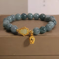 Blue natural stone bracelet with gourd lotus pendant and flower-shaped beads for women