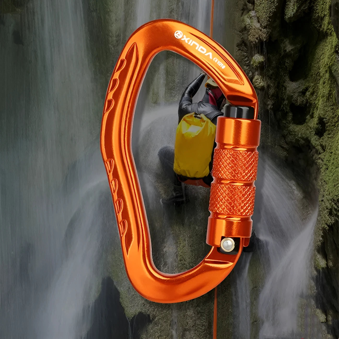 Automatic master lock climbing carabiner hook in silver colour with button mechanism