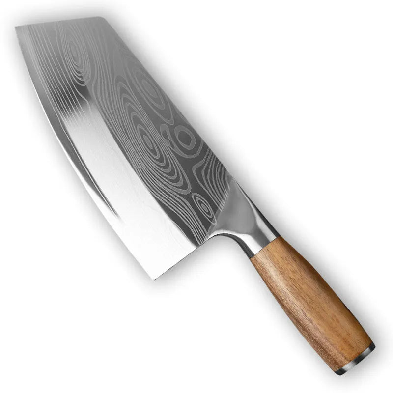 40cr13 stainless steel kitchen knife with a 320mm blade on a kitchen counter.
