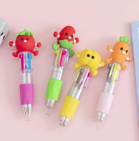 Cartoon four-colour press ballpoint pen with 0.7mm bullet tip in random design selection