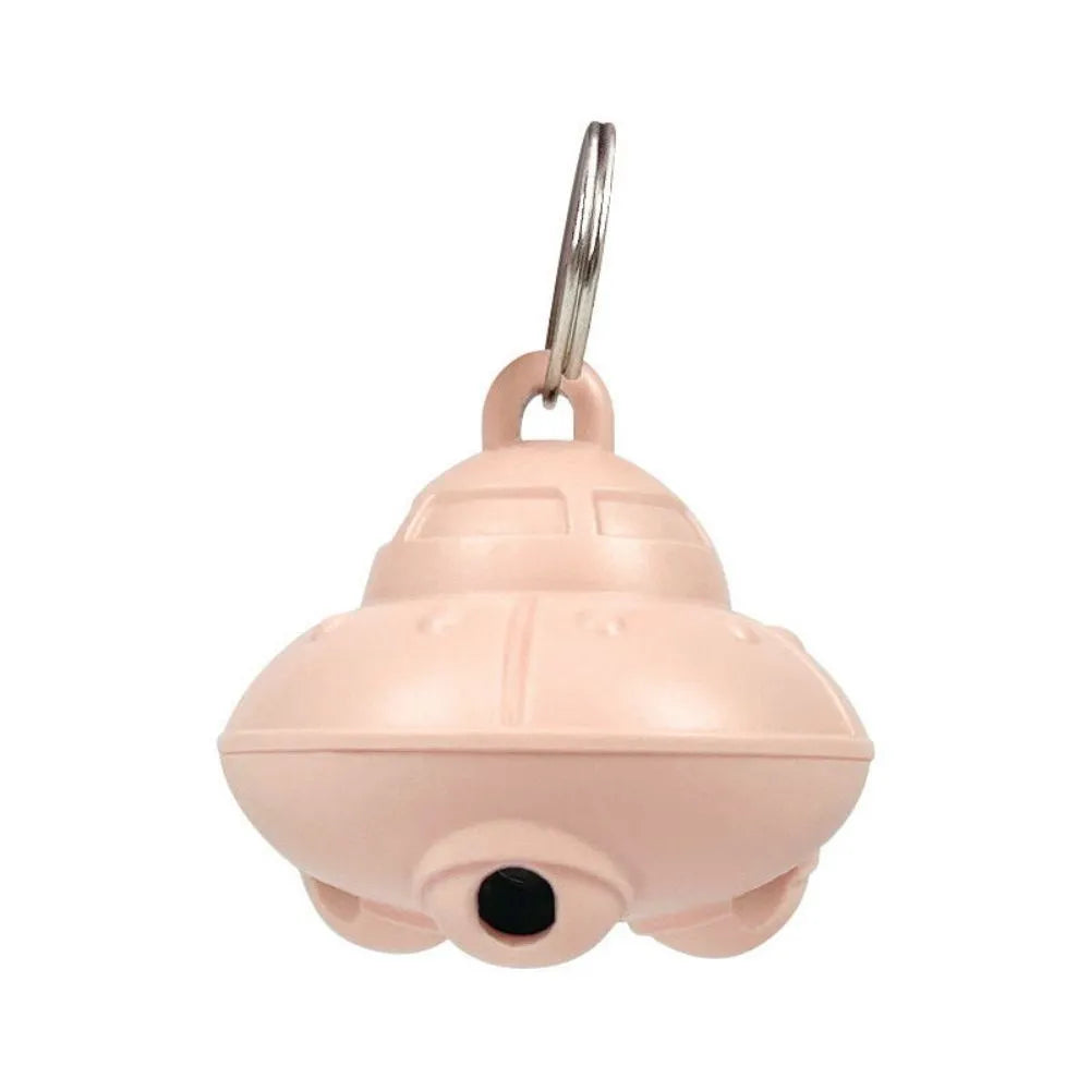 Green automatic cat collar laser toy showing dimensions and USB charging port