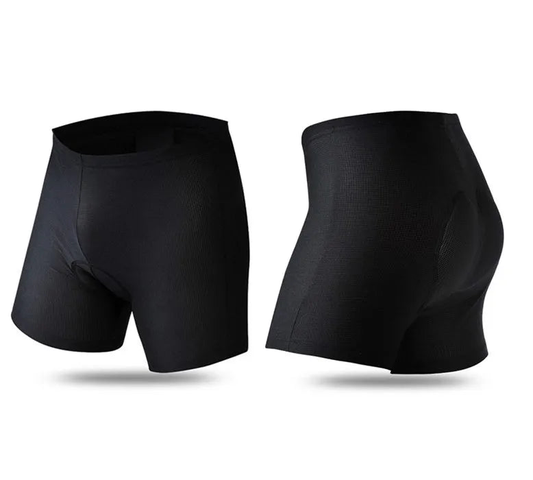 Black mesh Lycra cycling underwear shorts shown flat with silicone grip detail at hem