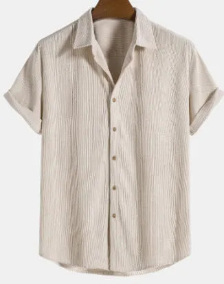 Casual short-sleeved men's cardigan shirt in polyester fabric available in multiple colours