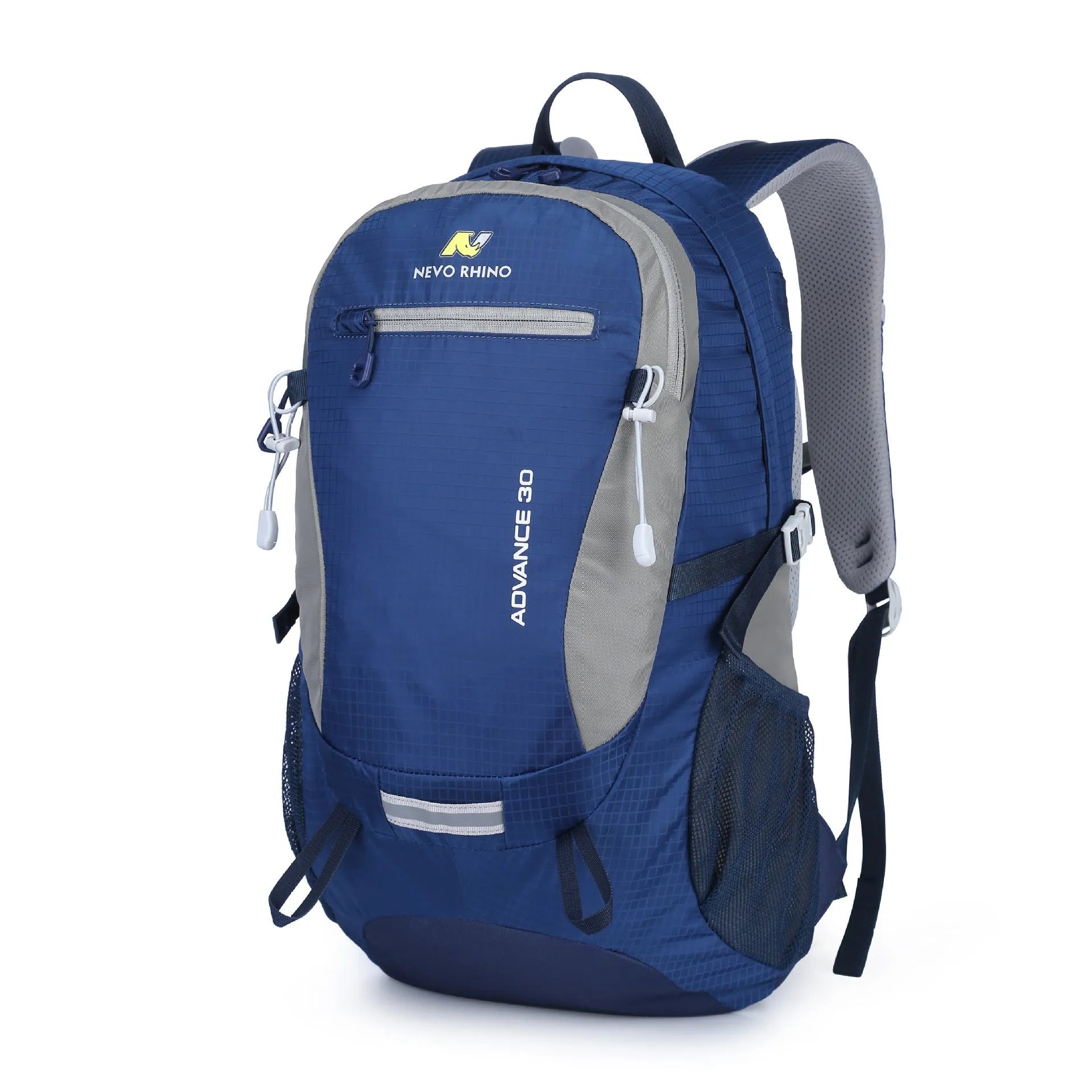 30 litre nylon waterproof backpack in dark green with airpillow straps, shown from the back.