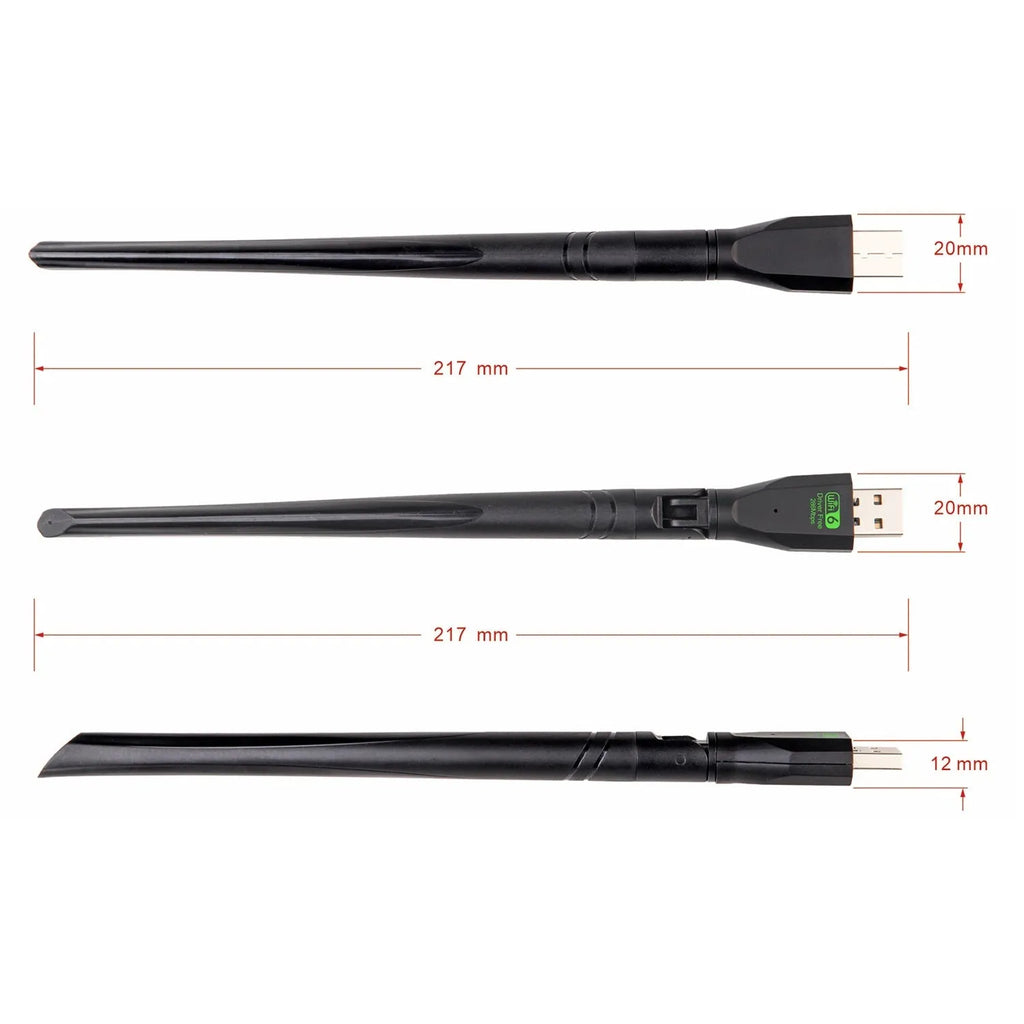 Black USB WiFi 6 wireless network adapter for desktop and laptop computers