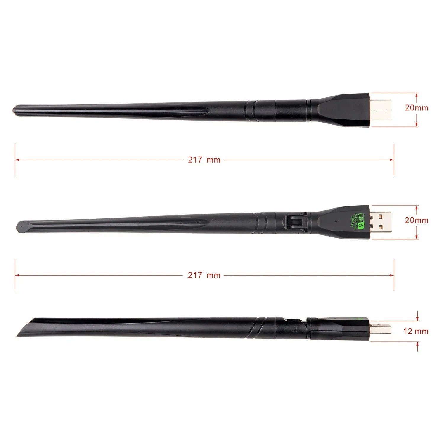 Black external USB WiFi6 wireless network card with driver-free receiver transmitter