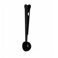 Silver stainless steel coffee scoop with integrated bag clip and belt hanger.