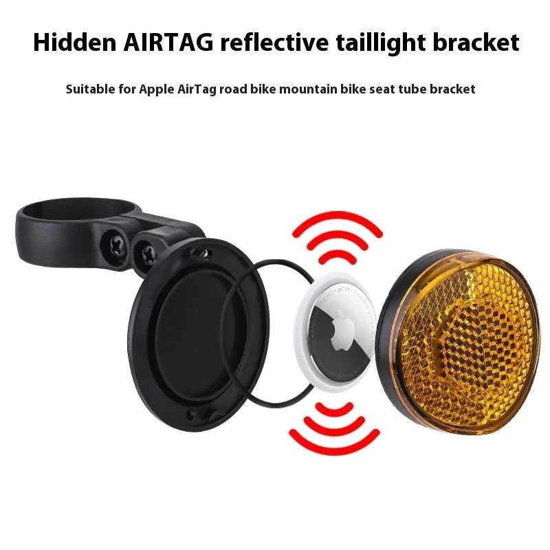Plastic bicycle taillight bracket with anti-theft features mounted on seat post in red colour