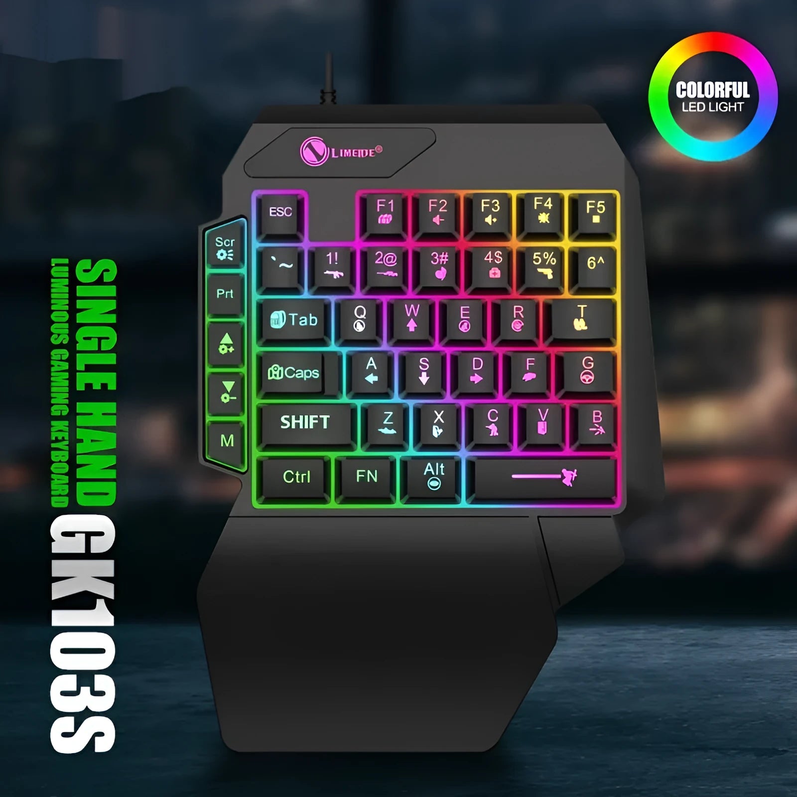 GK103S one-handed luminous gaming mechanical keyboard mouse converter with 1.2 metre cable