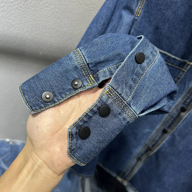 Layered retro denim-style long sleeve top for women in picture colour, polyester fabric, casual fashion top