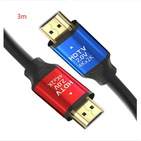 HDMI cable with aluminium alloy gold-plated connectors showing length options from 1.5m to 20m