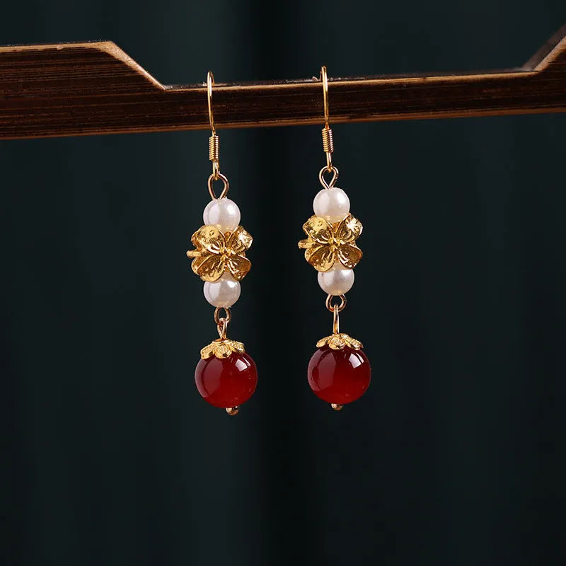 Vintage geometric alloy earrings with electroplated finish for han cheongsam traditional dress
