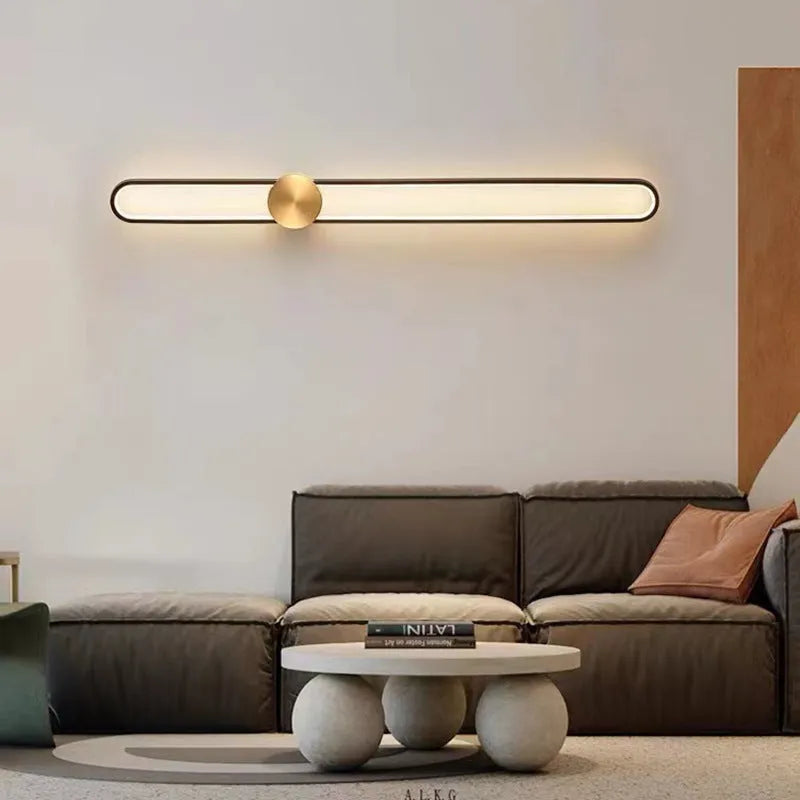 Modern minimalist circular wall lamp with iron shade in black or gold finish, 60cm diameter