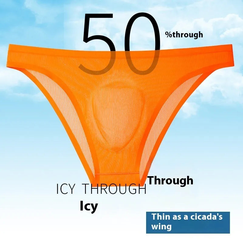 Ice silk low waist seamless briefs in six colour options showing ultra-thin thread construction