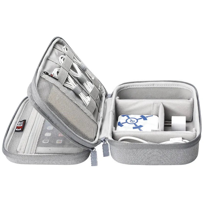 Black and Grey EVA digital storage bag for organising headphones and cables.