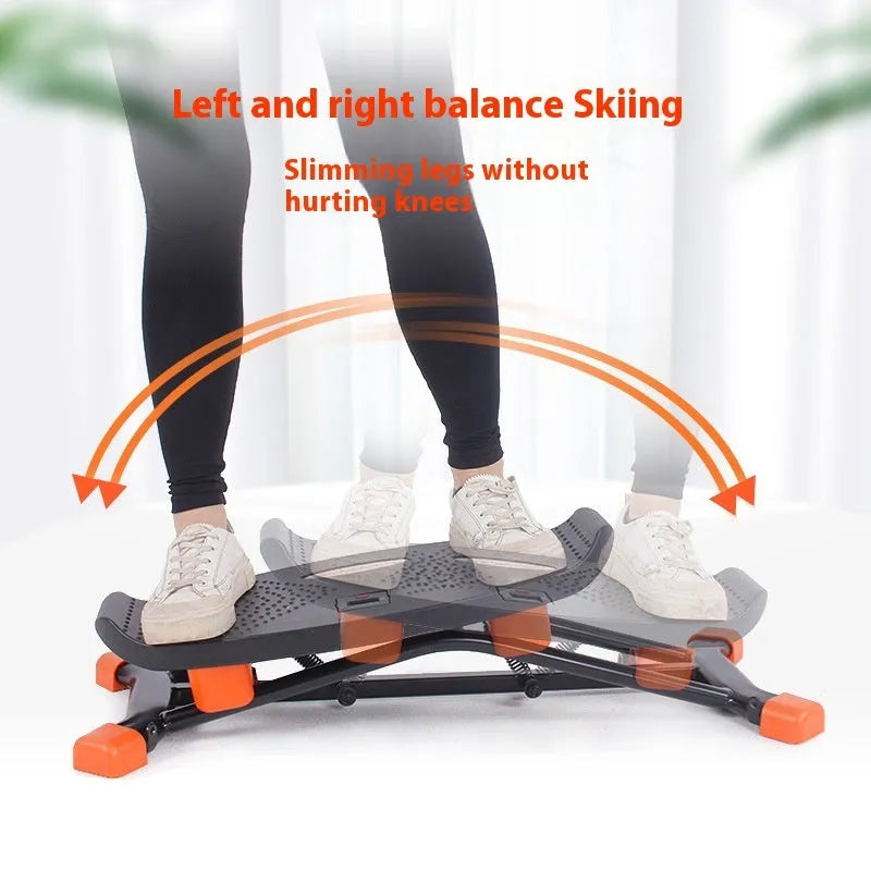 Black mini fitness skiing machine JS101A for home exercise with elastic hand straps
