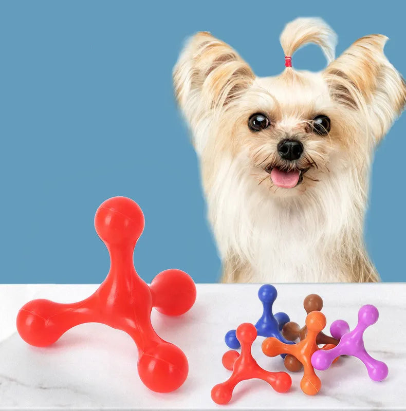 Blue silicone dog chew bone with three legs for small and medium teething puppies