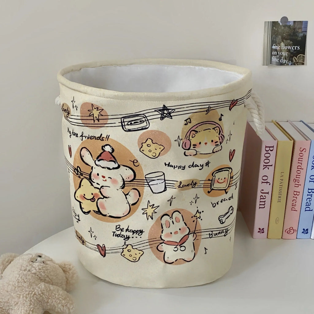 Foldable cotton cloth laundry basket in a choice of colours like puppy print or mint green.