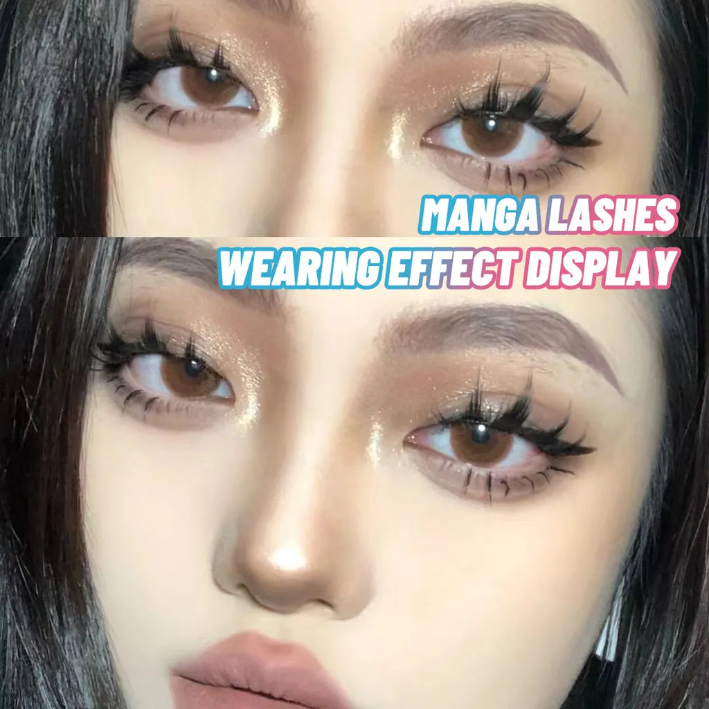 Three styles of manga false eyelashes for anime cosplay and Korean makeup in natural slim wispy length