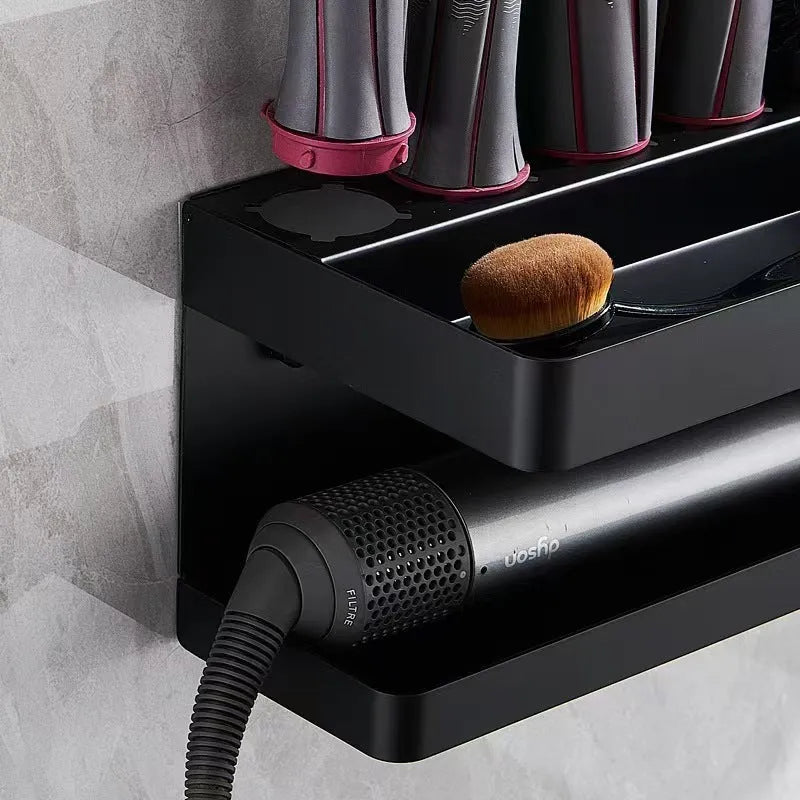 White double-layer aluminium punch-free bathroom storage rack shaped for Marcel wavers.