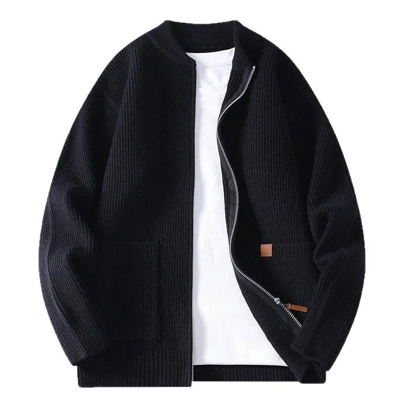 Men's straight-cut striped cardigan jacket in a Vinylon blend fabric.